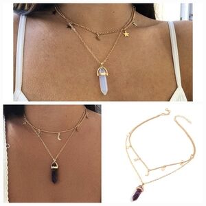 Healing mineral stone moon an star necklace bundle